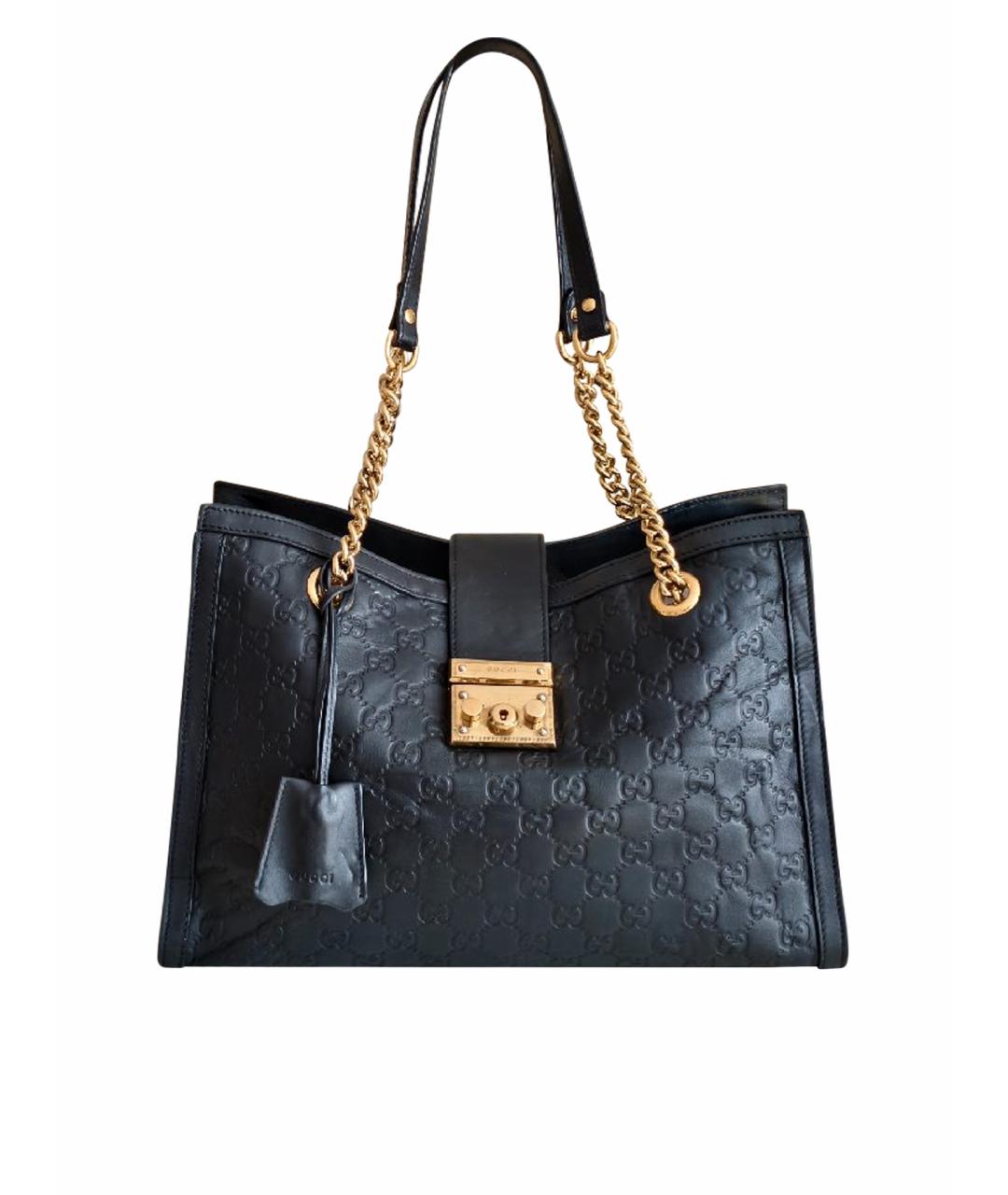 GUCCI Черная кожаная сумка с короткими ручками, фото 1