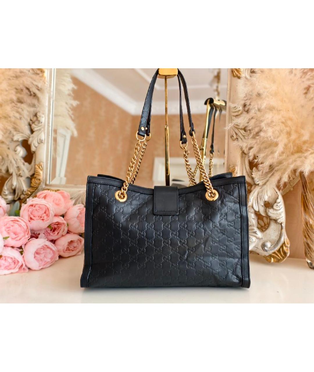 GUCCI Черная кожаная сумка с короткими ручками, фото 3