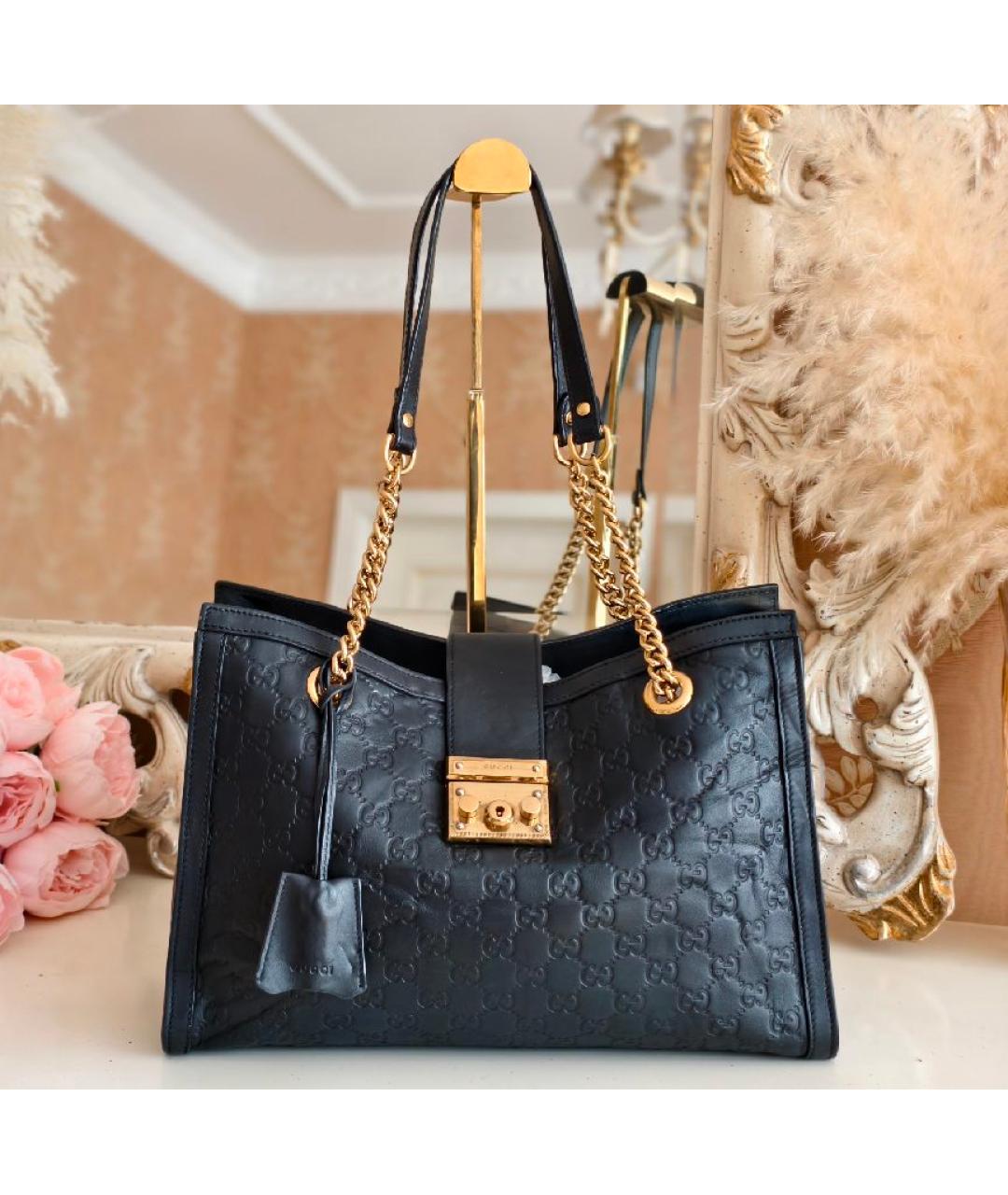 GUCCI Черная кожаная сумка с короткими ручками, фото 9