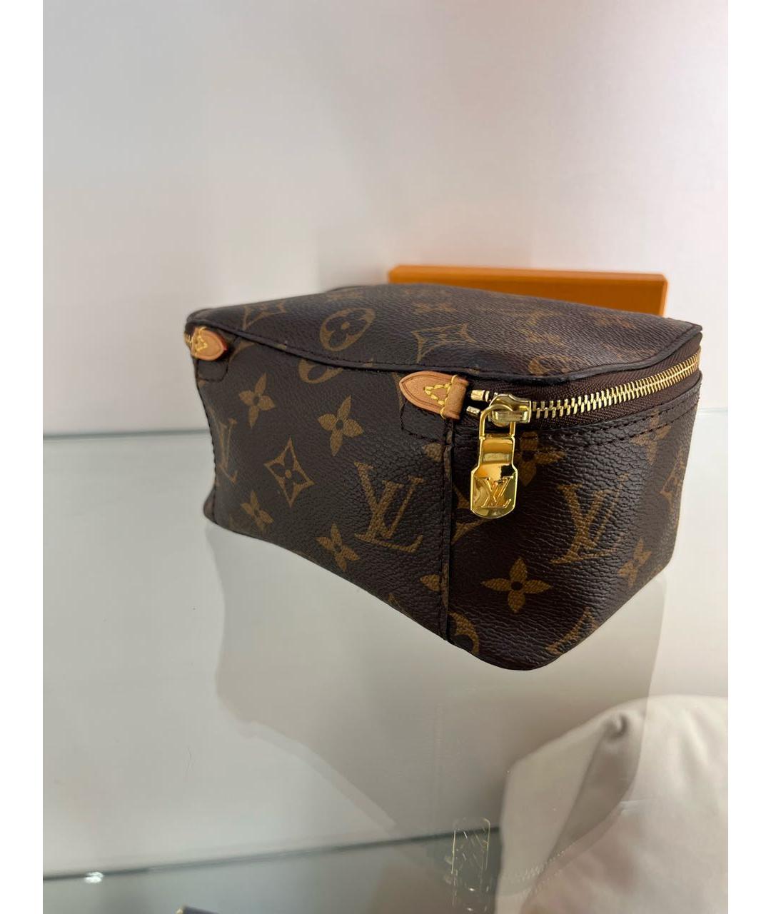 LOUIS VUITTON Коричневая кожаная косметичка, фото 3