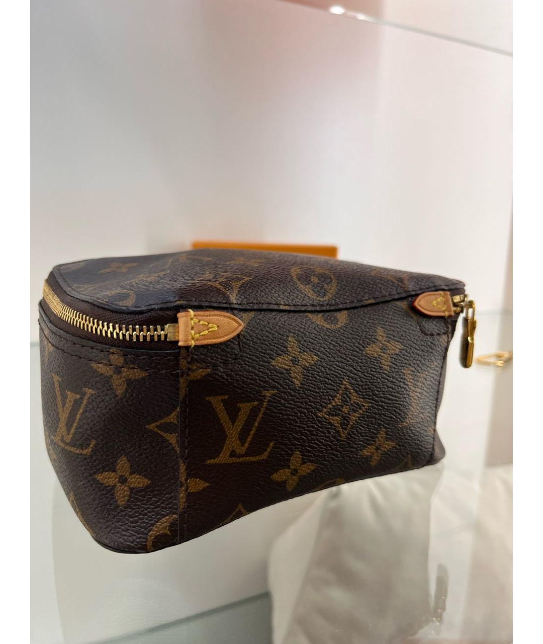 LOUIS VUITTON Коричневая кожаная косметичка, фото 4