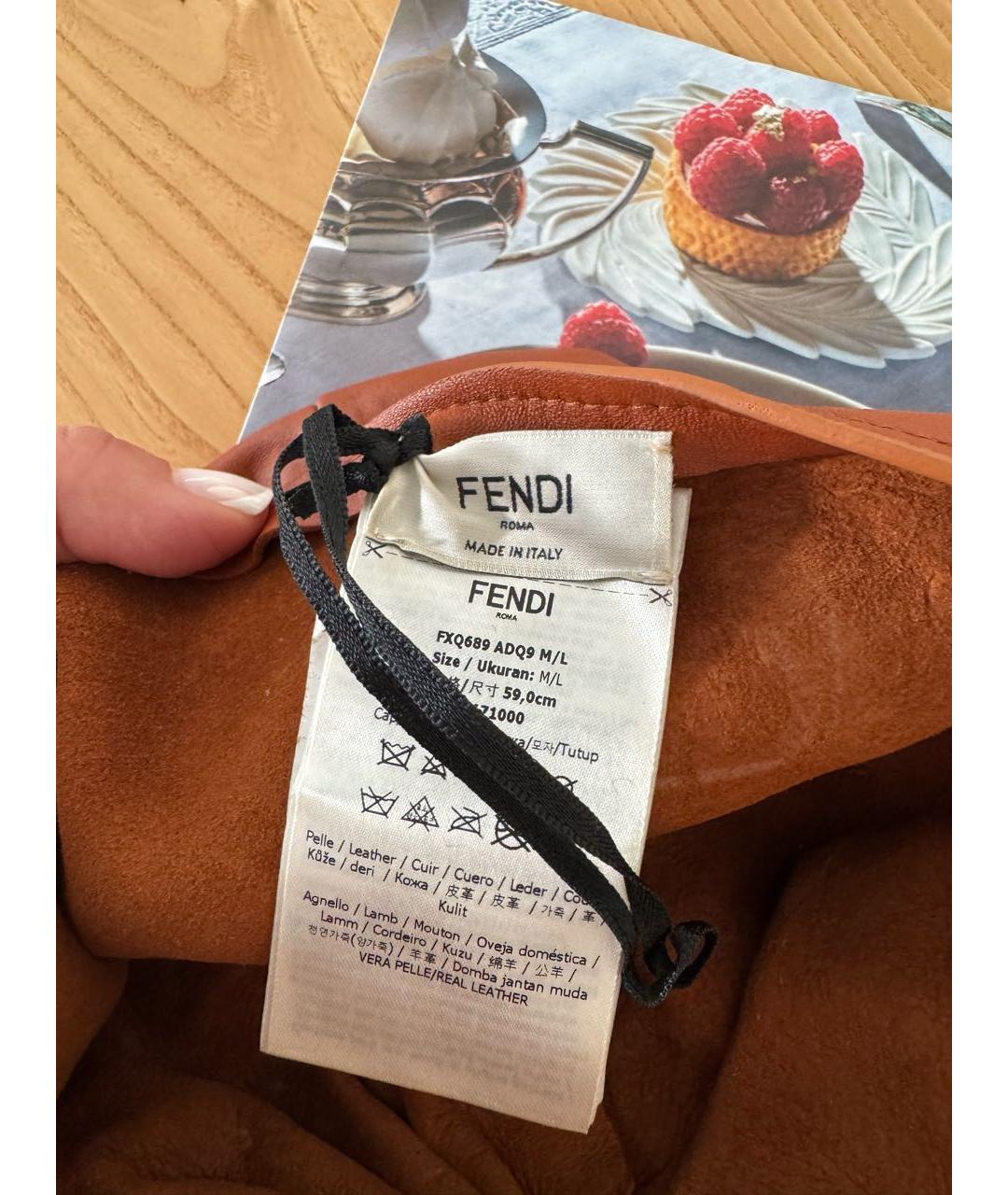 FENDI Коричневая кожаная шапка, фото 4