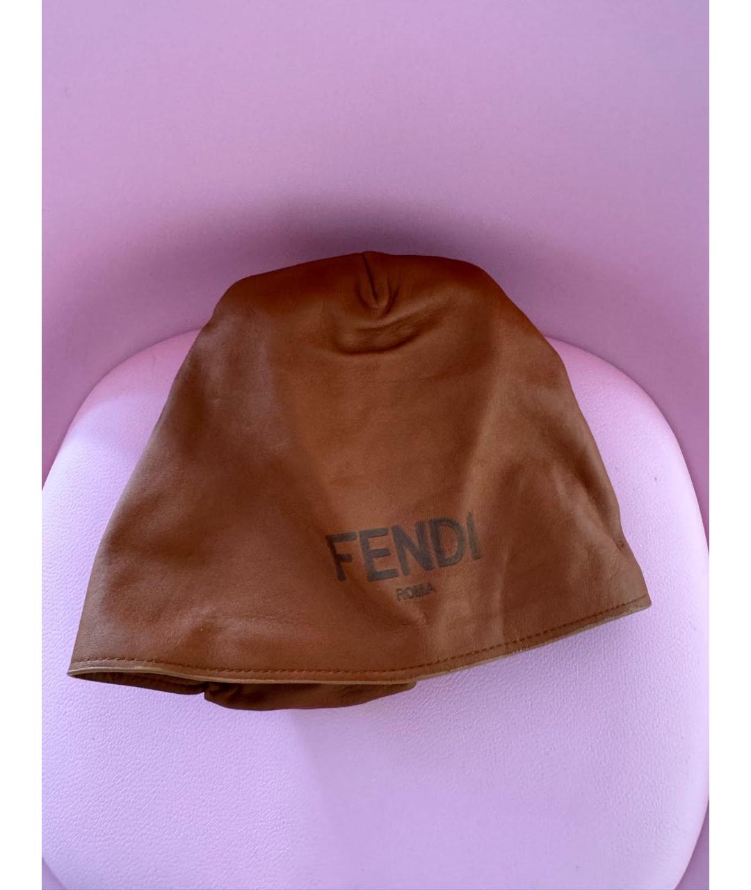FENDI Коричневая кожаная шапка, фото 2