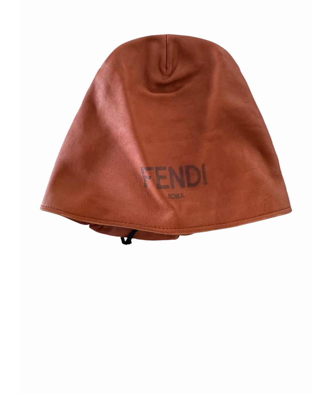 FENDI Коричневая кожаная шапка, фото 1