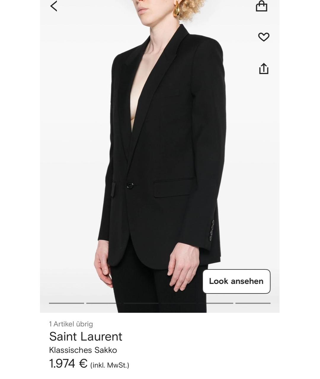 SAINT LAURENT Черный шерстяной костюм с брюками, фото 3