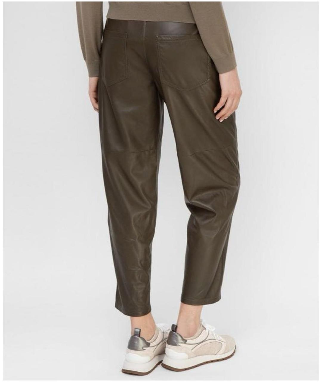 BRUNELLO CUCINELLI Хаки кожаные прямые брюки, фото 2