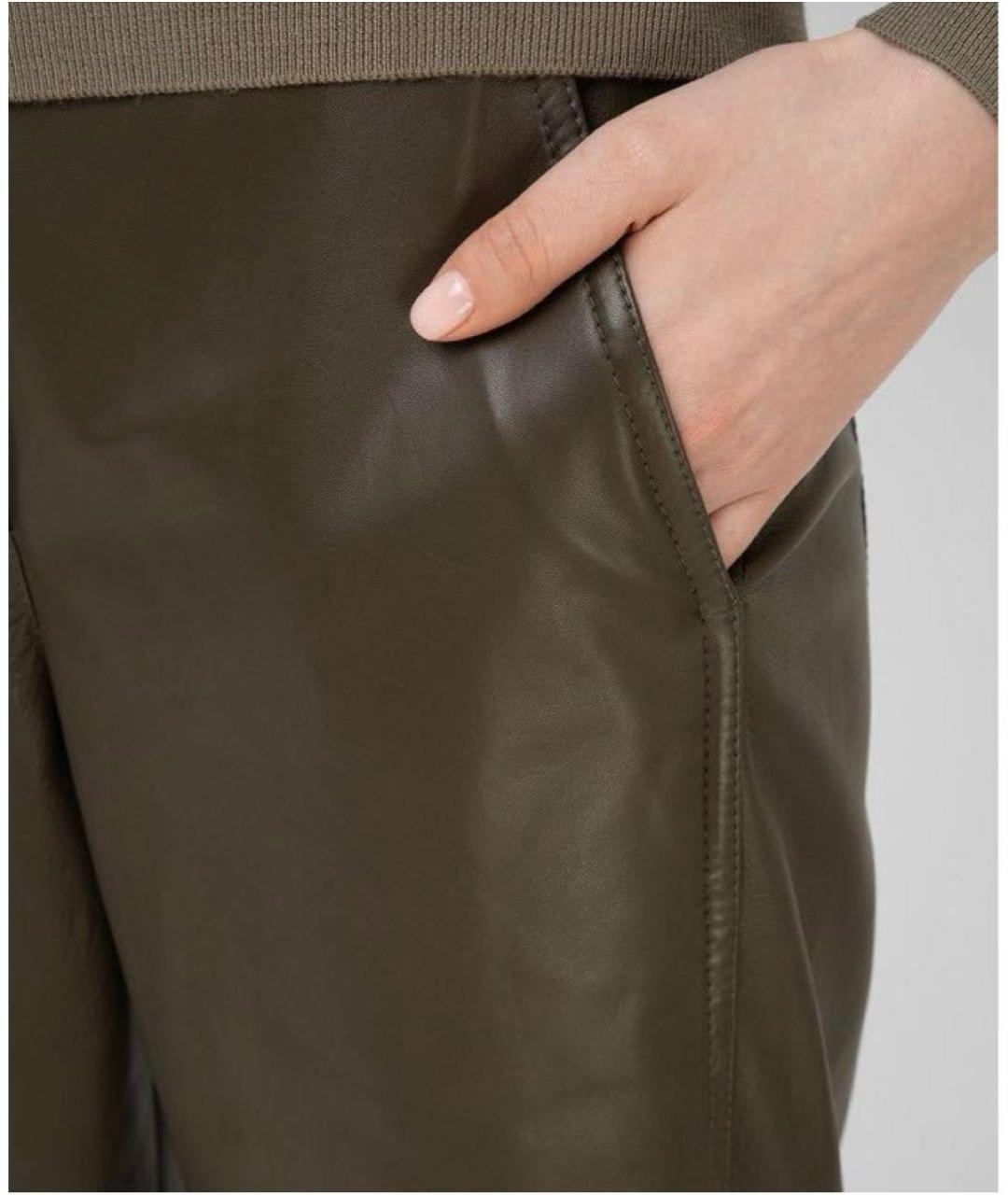 BRUNELLO CUCINELLI Хаки кожаные прямые брюки, фото 3