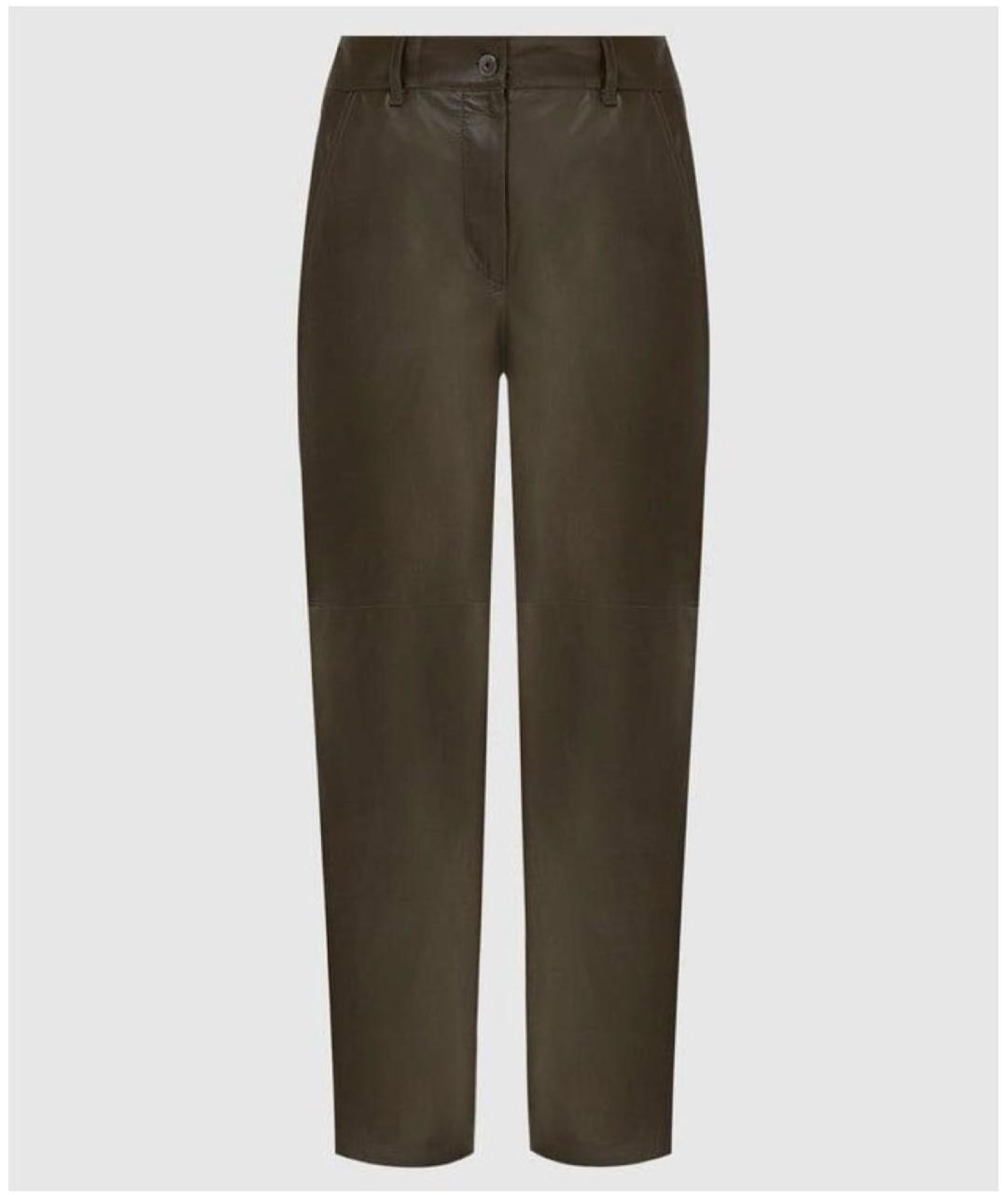 BRUNELLO CUCINELLI Хаки кожаные прямые брюки, фото 6
