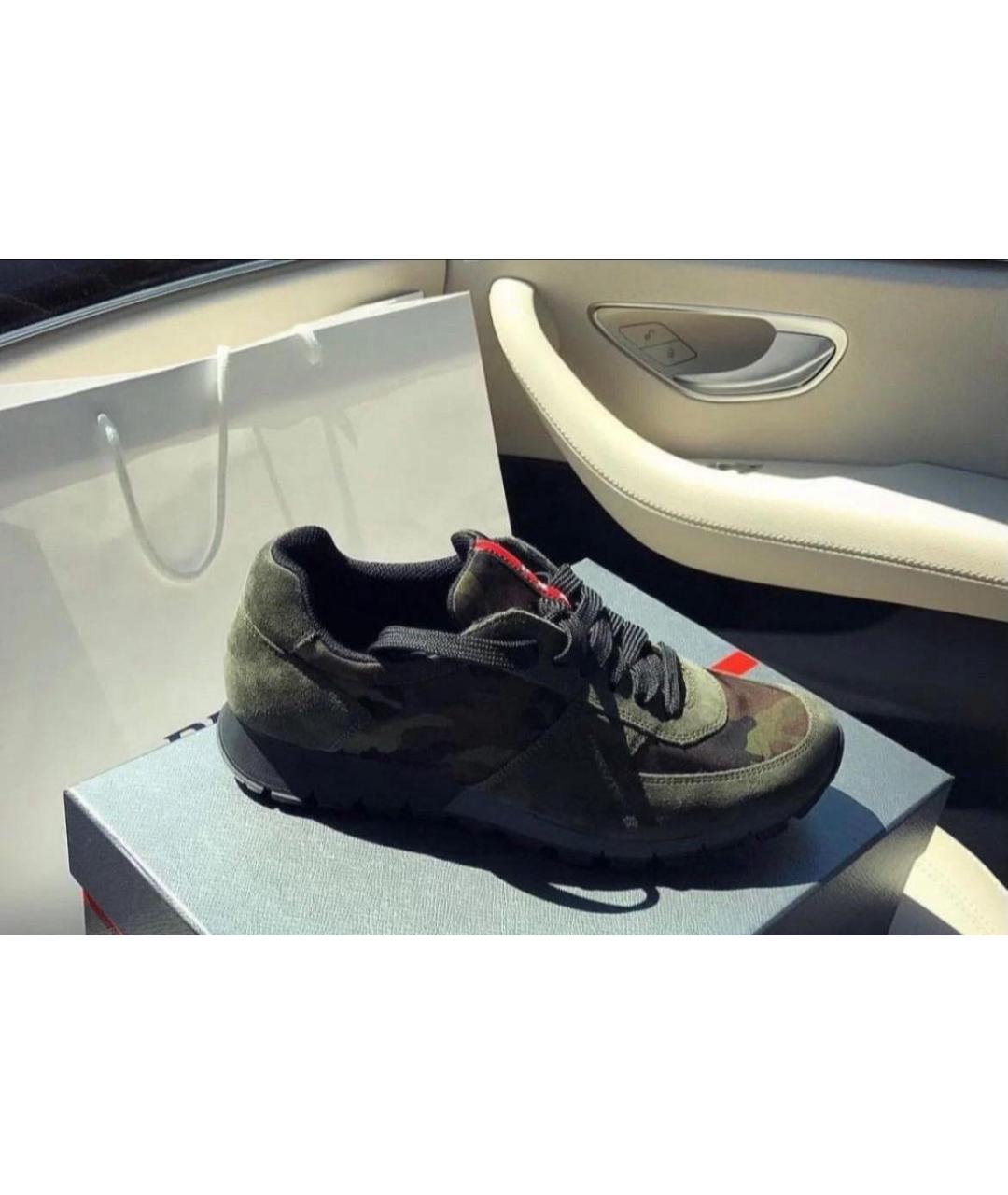 PRADA Хаки замшевые низкие кроссовки / кеды, фото 3