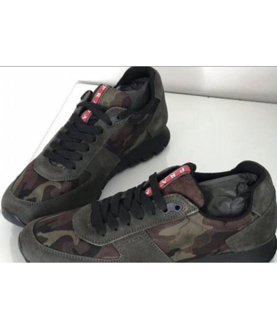 PRADA Хаки замшевые низкие кроссовки / кеды, фото 2