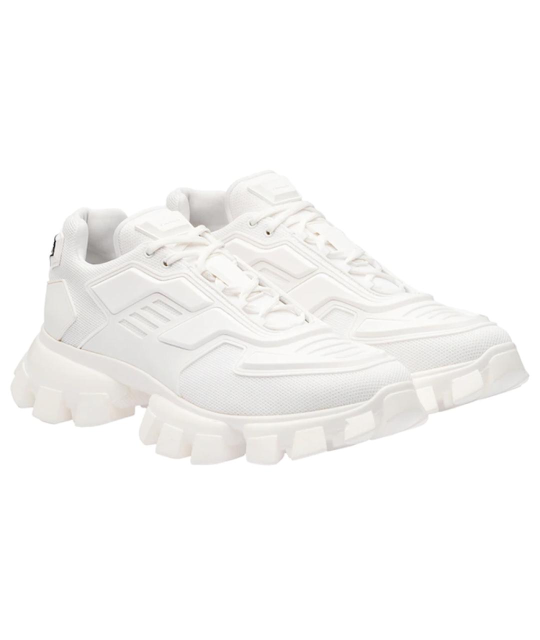 PRADA Белые кожаные низкие кроссовки / кеды, фото 2