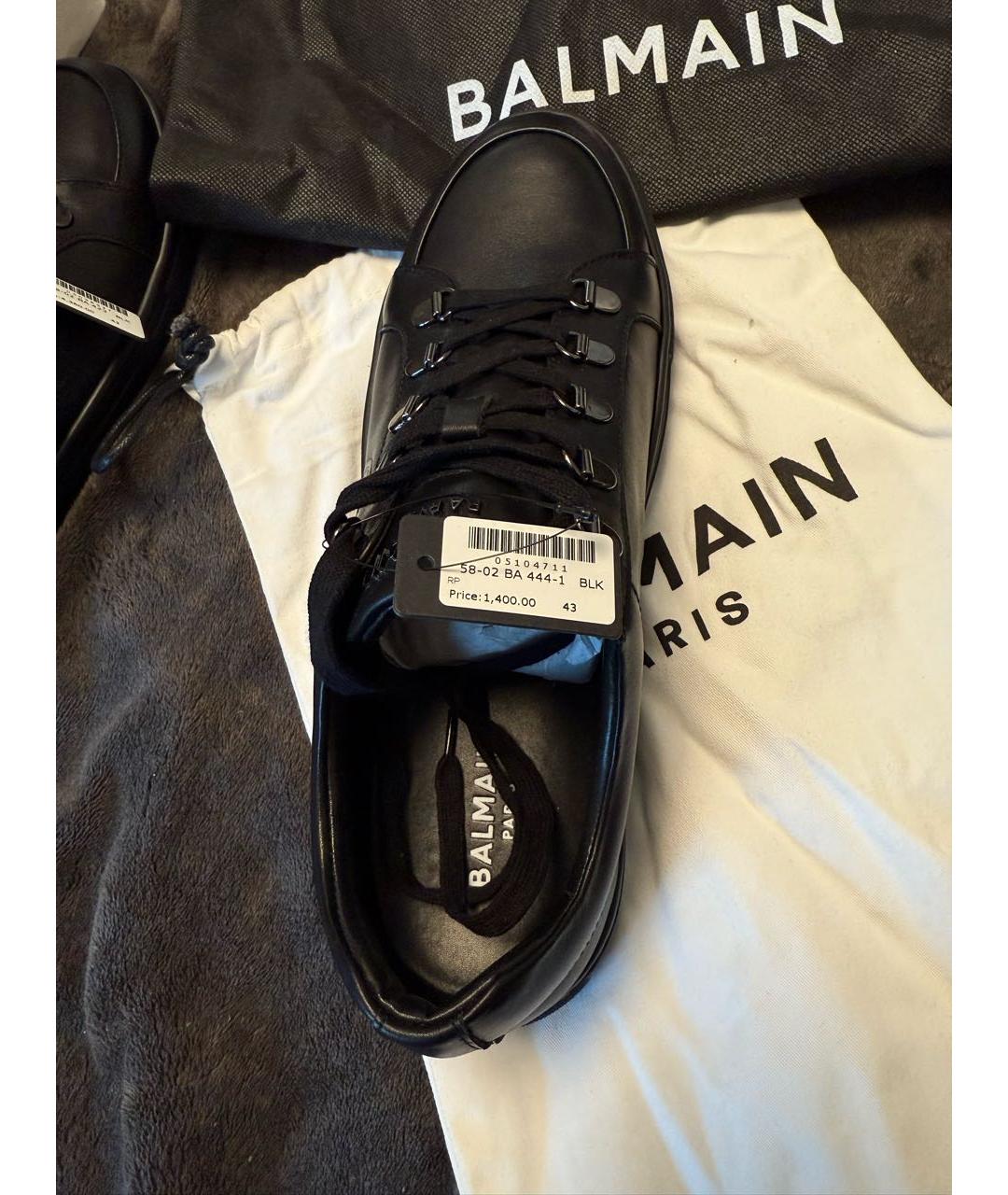 BALMAIN Черные кожаные низкие кроссовки / кеды, фото 3