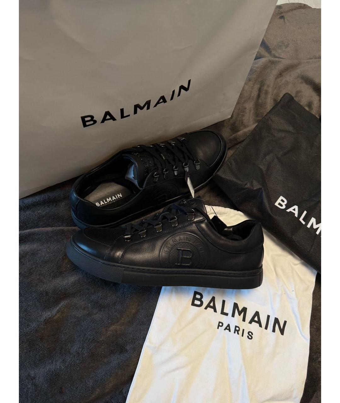 BALMAIN Черные кожаные низкие кроссовки / кеды, фото 7