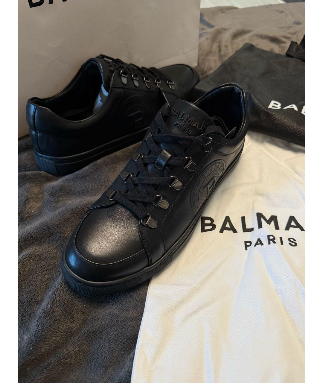 BALMAIN Черные кожаные низкие кроссовки / кеды, фото 2