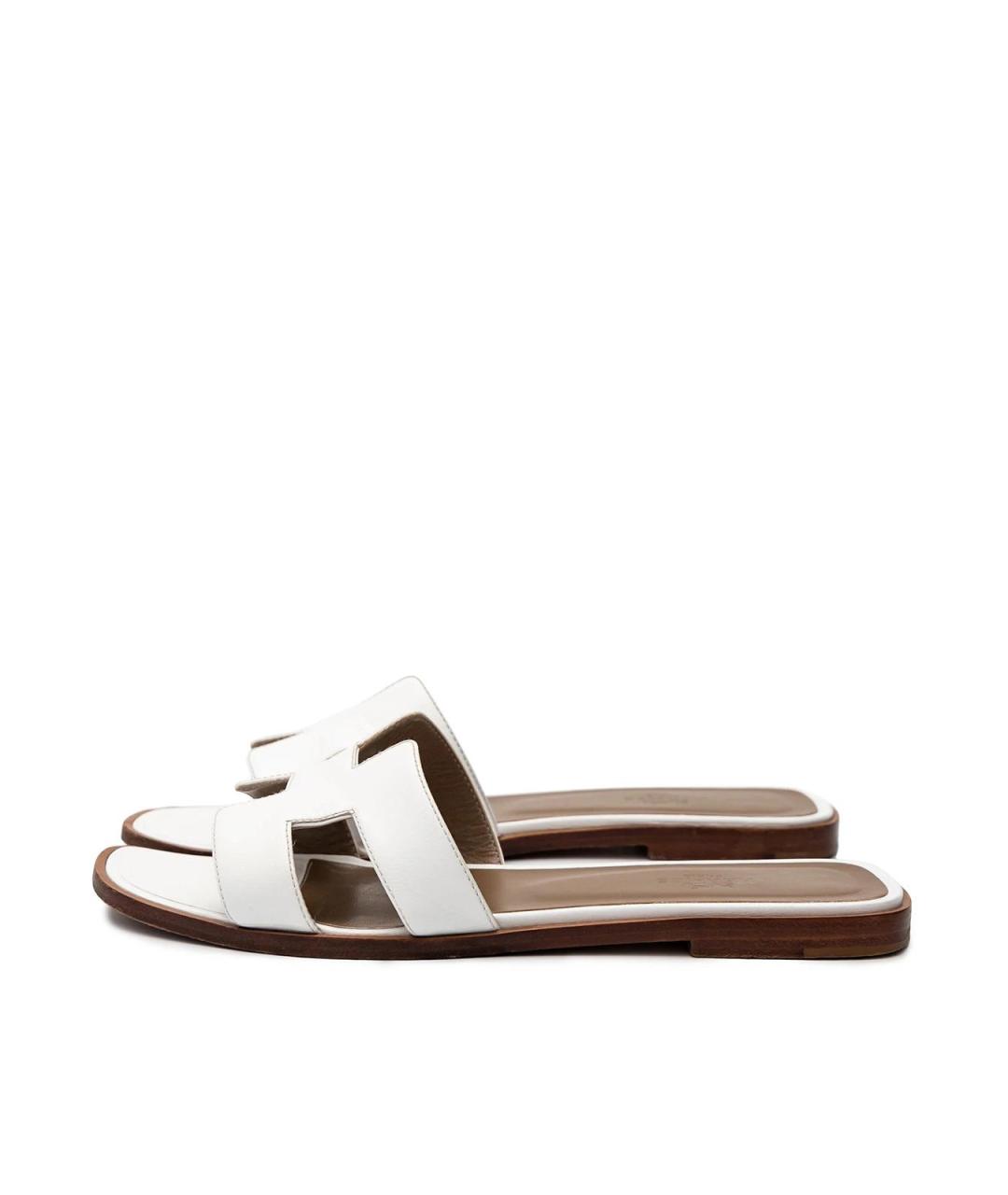 HERMES Белые кожаные шлепанцы, фото 5