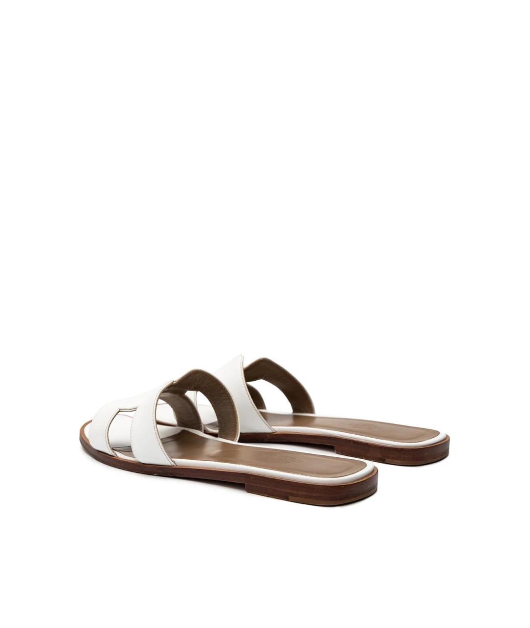 HERMES Белые кожаные шлепанцы, фото 3