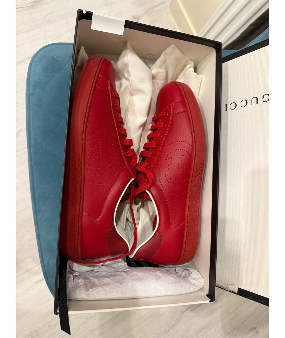 GUCCI Красные кожаные низкие кроссовки / кеды, фото 2