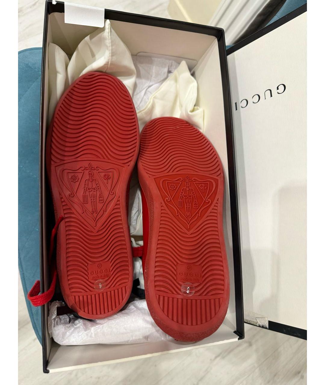 GUCCI Красные кожаные низкие кроссовки / кеды, фото 3
