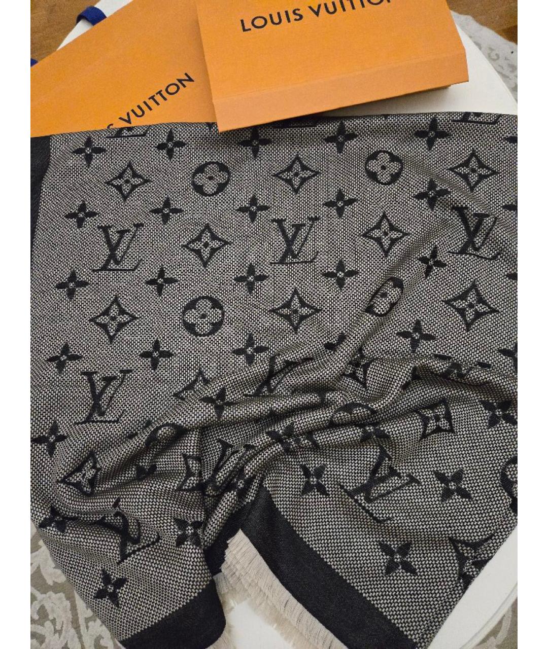 LOUIS VUITTON Антрацитовый шерстяной платок, фото 6
