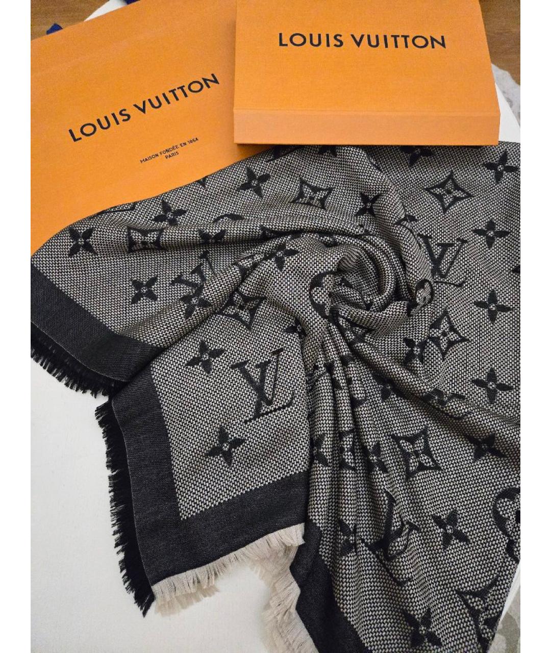LOUIS VUITTON Антрацитовый шерстяной платок, фото 9
