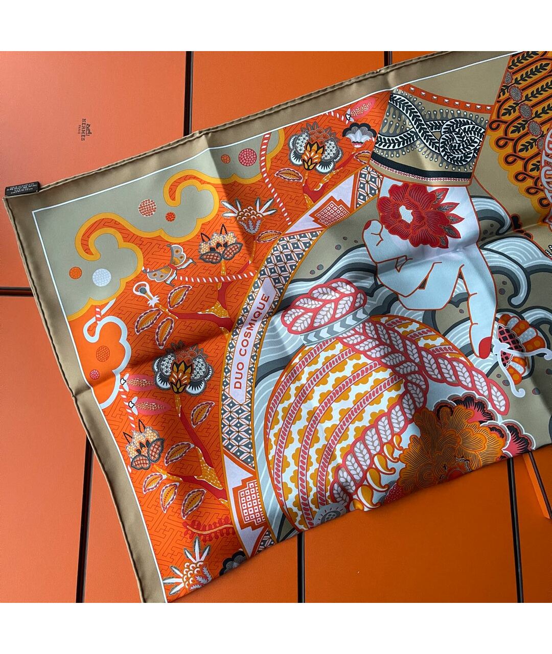 HERMES Коралловый шелковый шарф, фото 4