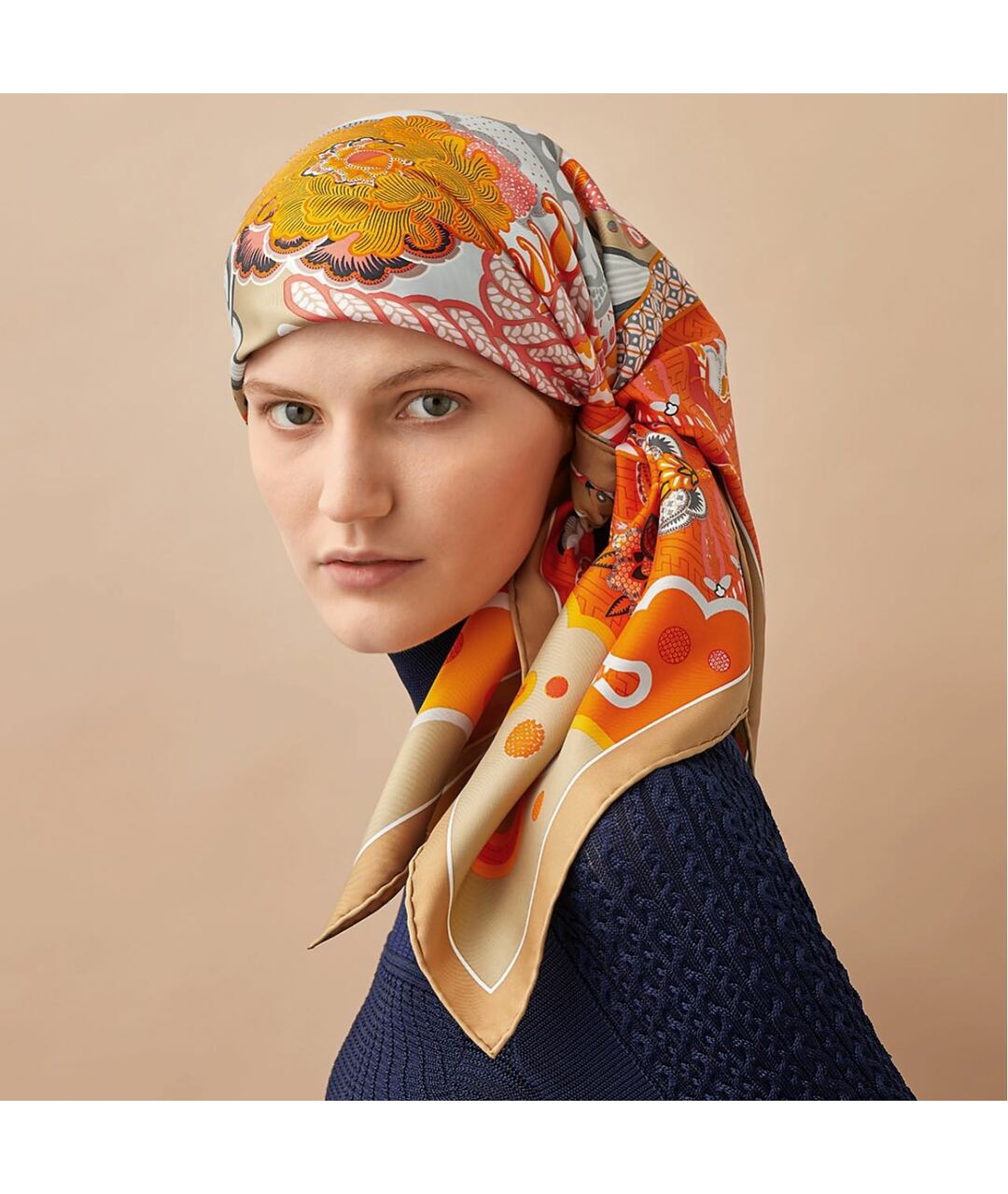 HERMES Коралловый шелковый шарф, фото 2