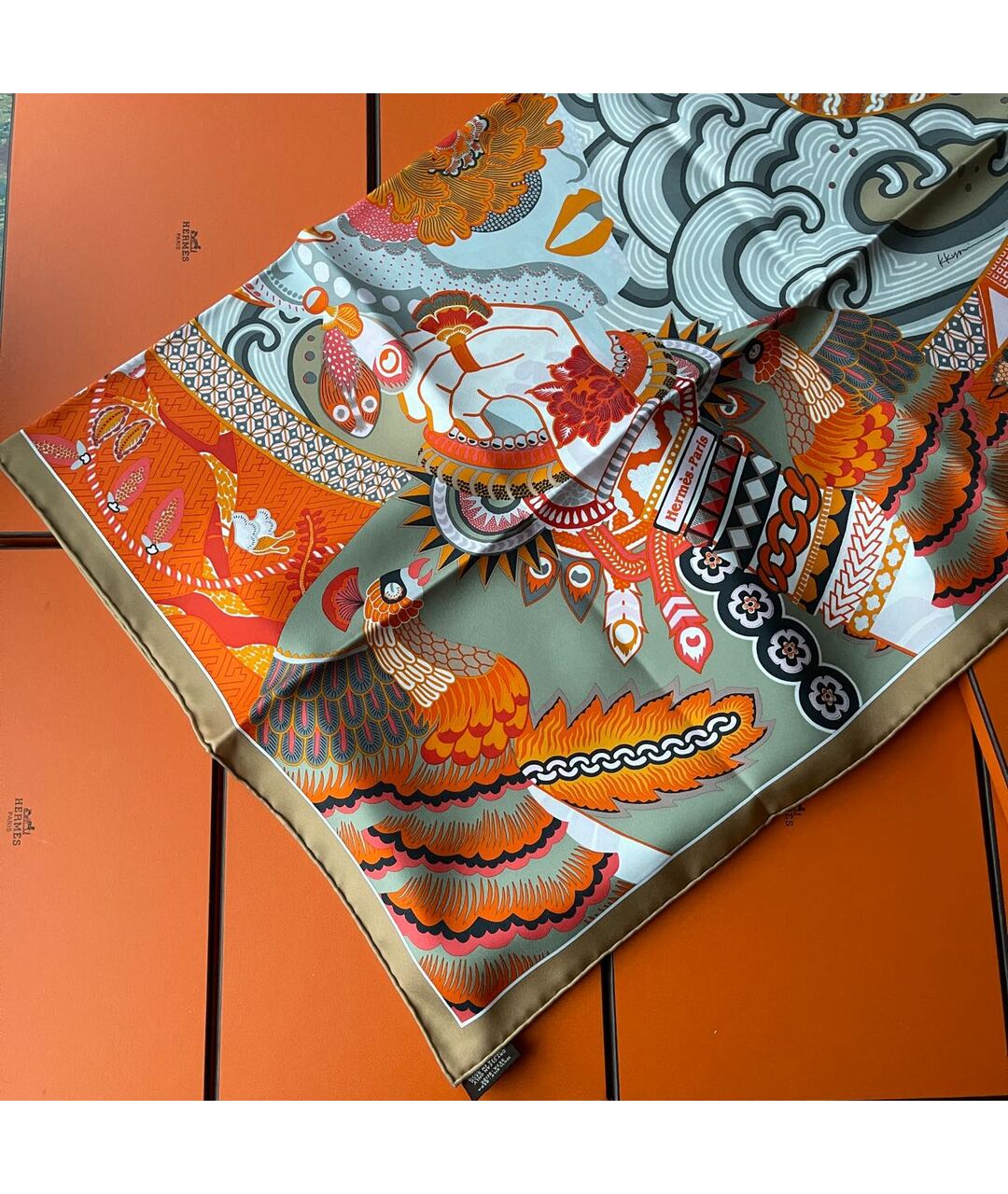 HERMES Коралловый шелковый шарф, фото 6