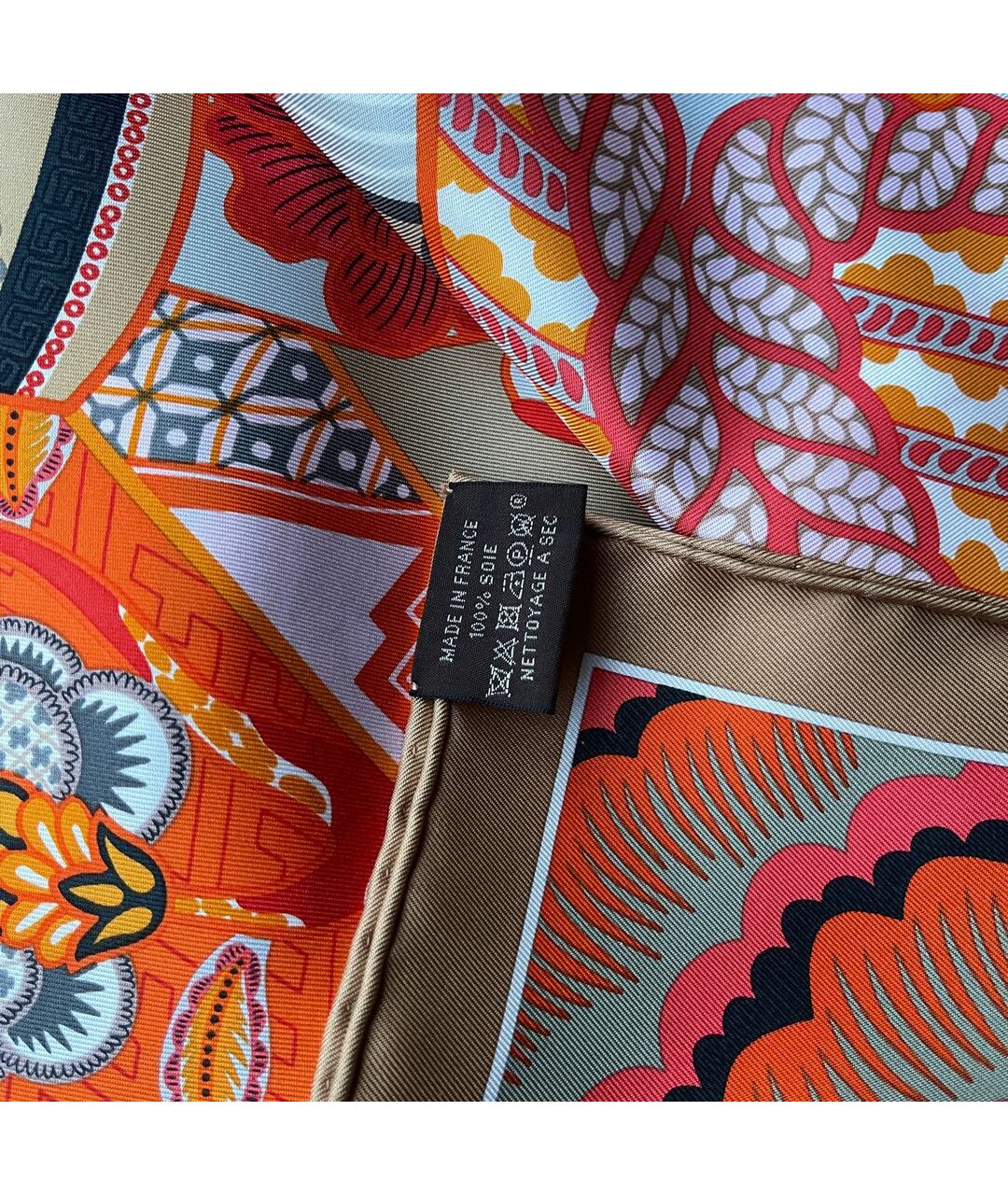 HERMES Коралловый шелковый шарф, фото 8