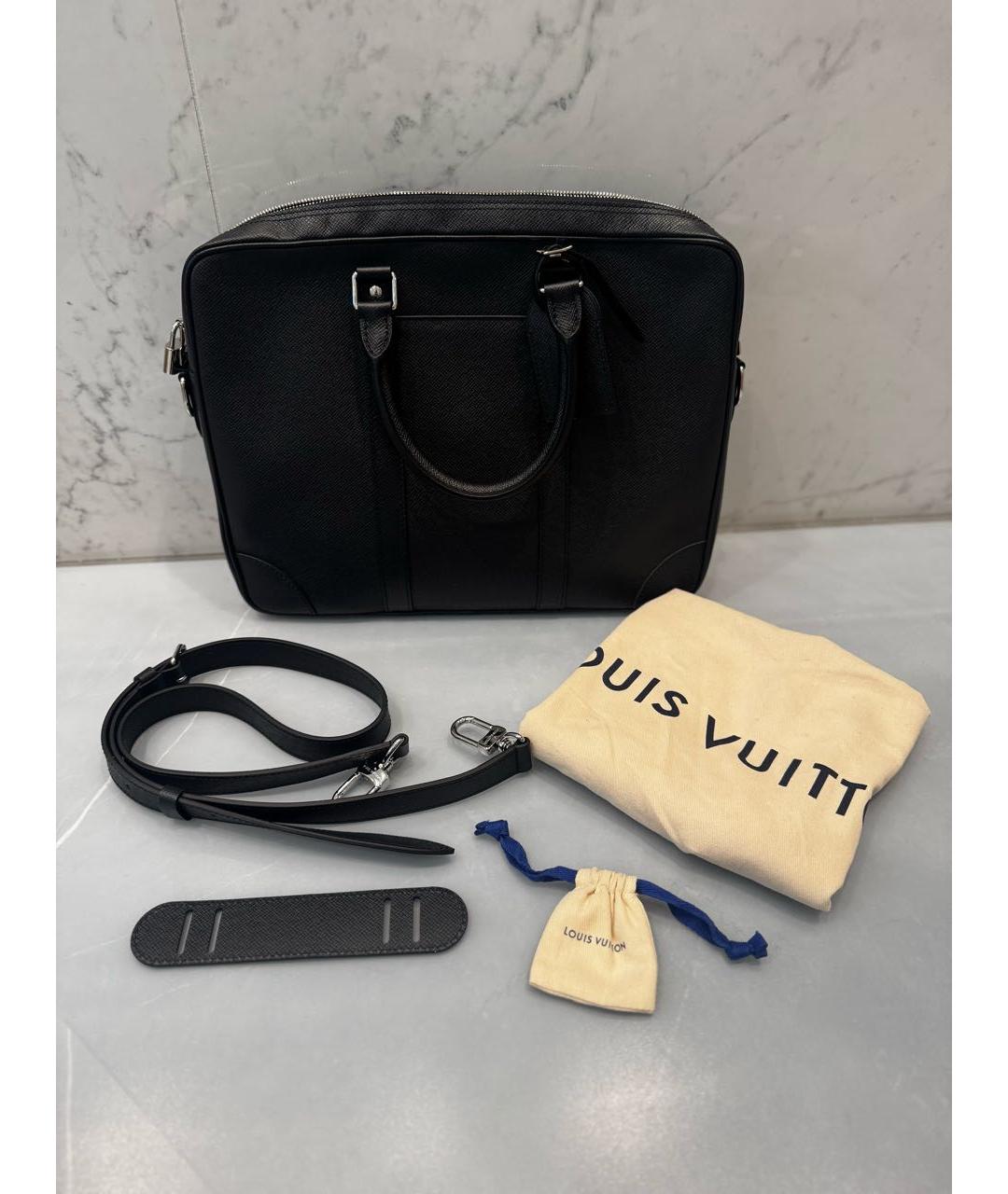 LOUIS VUITTON Черный кожаный портфель, фото 5