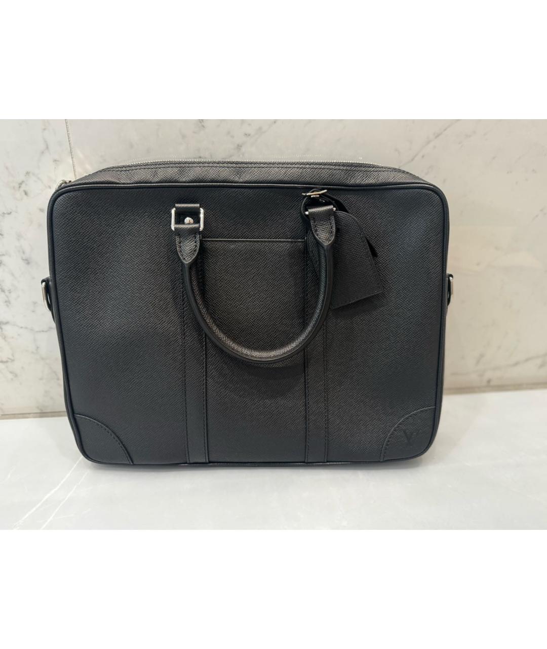 LOUIS VUITTON Черный кожаный портфель, фото 9