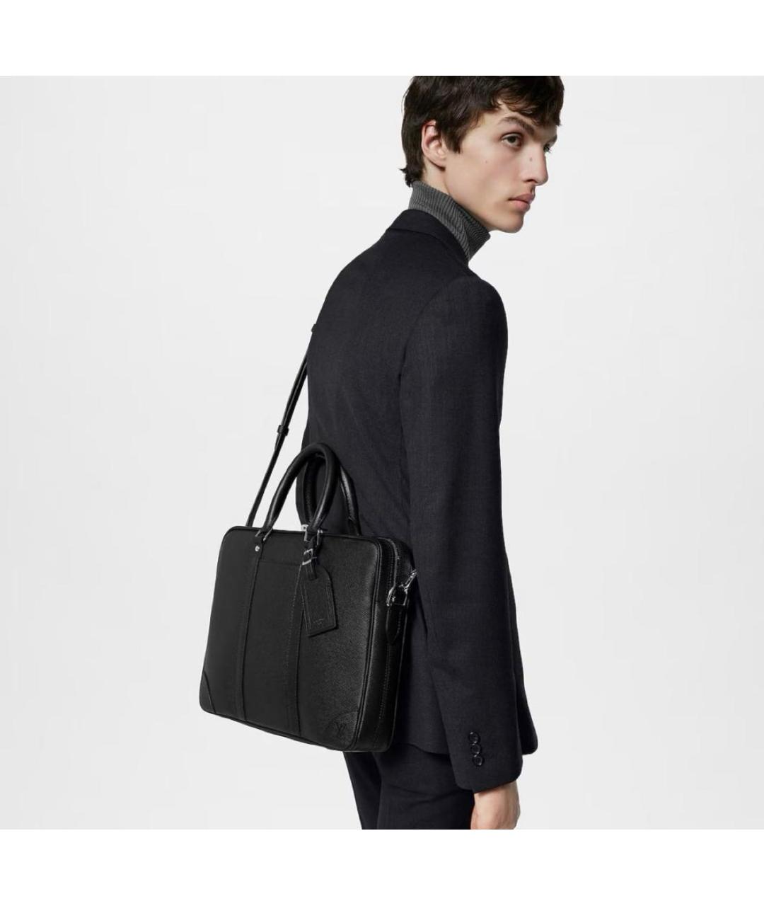 LOUIS VUITTON Черный кожаный портфель, фото 6