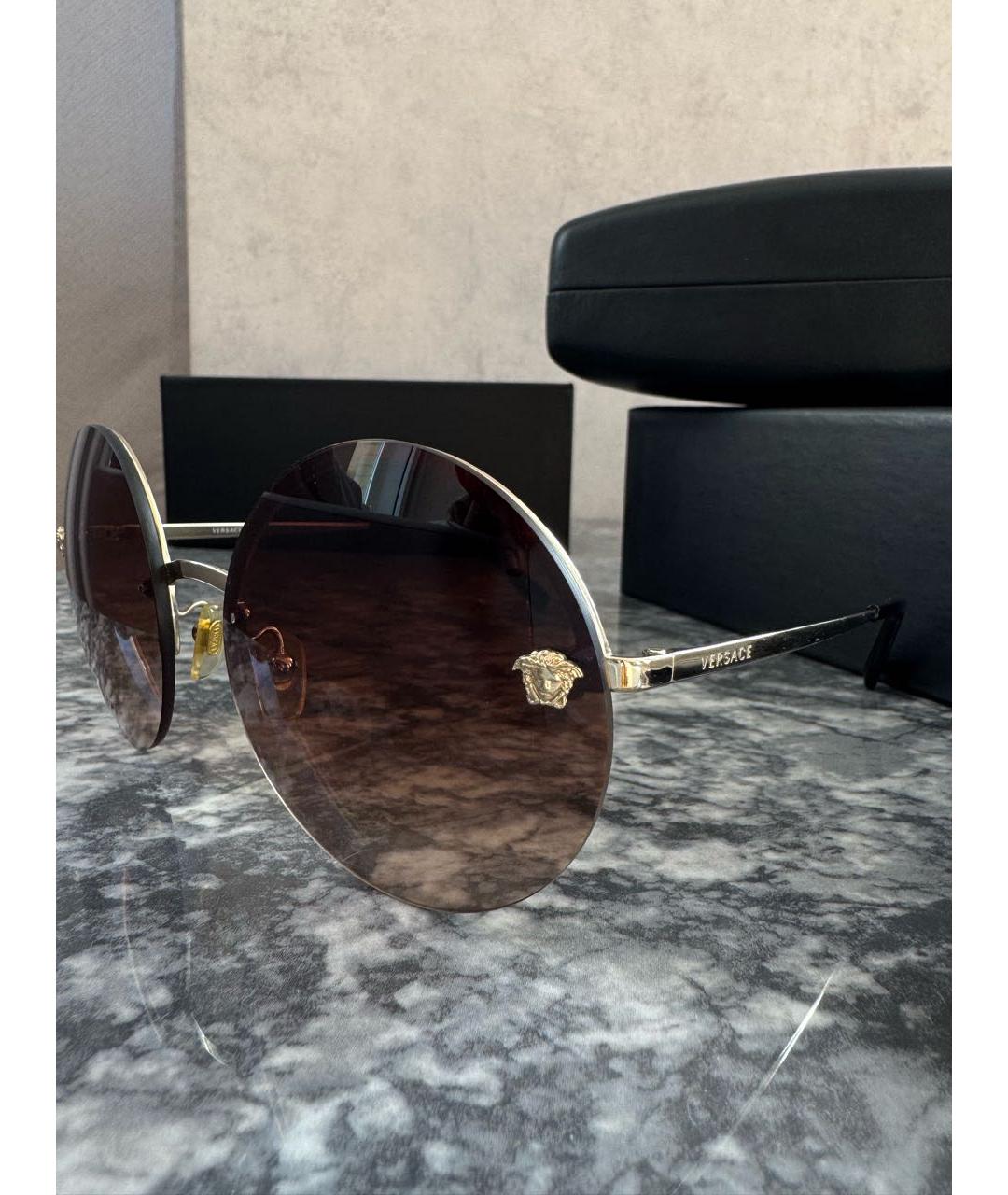 VERSACE Коричневые металлические солнцезащитные очки, фото 3