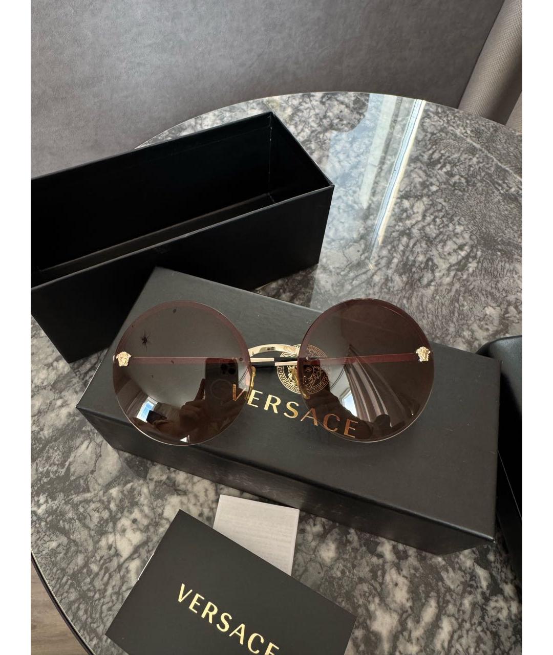 VERSACE Коричневые металлические солнцезащитные очки, фото 5