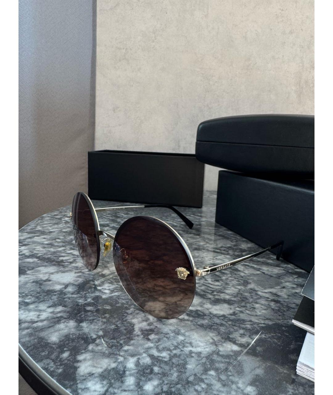 VERSACE Коричневые металлические солнцезащитные очки, фото 2