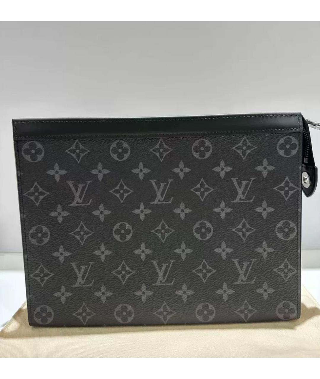 LOUIS VUITTON Антрацитовая кожаная барсетка, фото 6