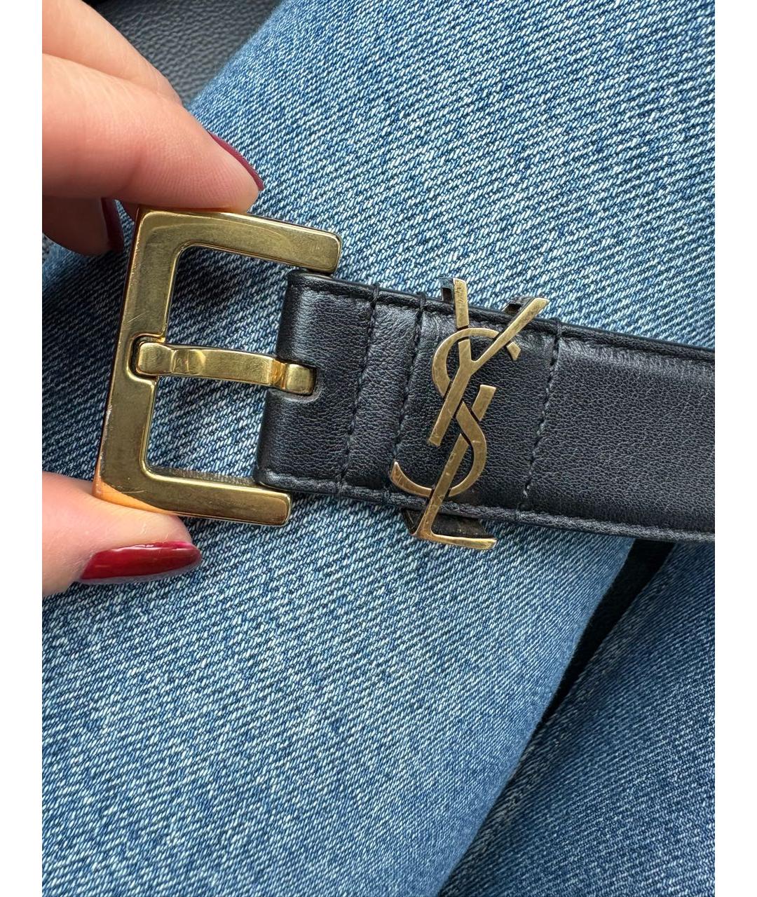 SAINT LAURENT Черный кожаный ремень, фото 6