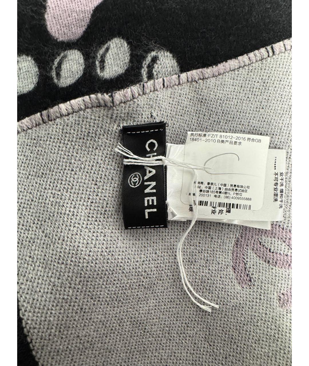 CHANEL Черный шерстяной шарф, фото 3