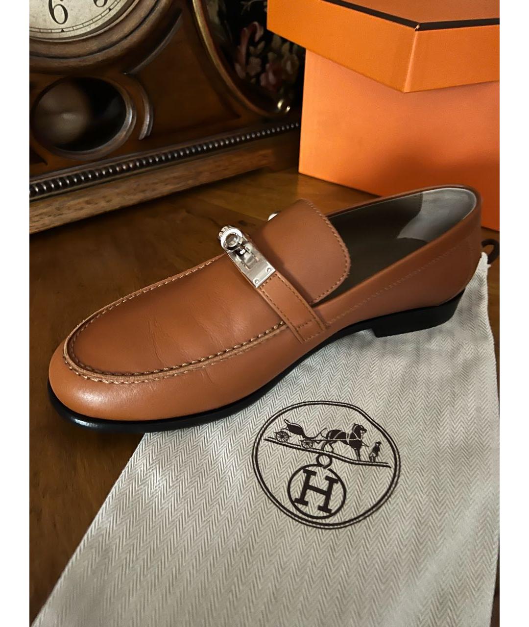 HERMES Коричневые кожаные лоферы, фото 4