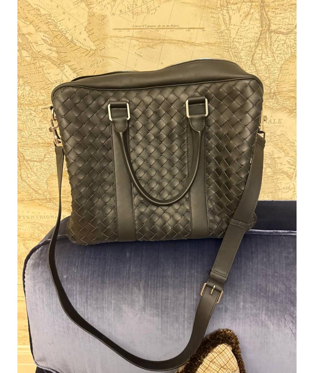 BOTTEGA VENETA Черный кожаный портфель, фото 4