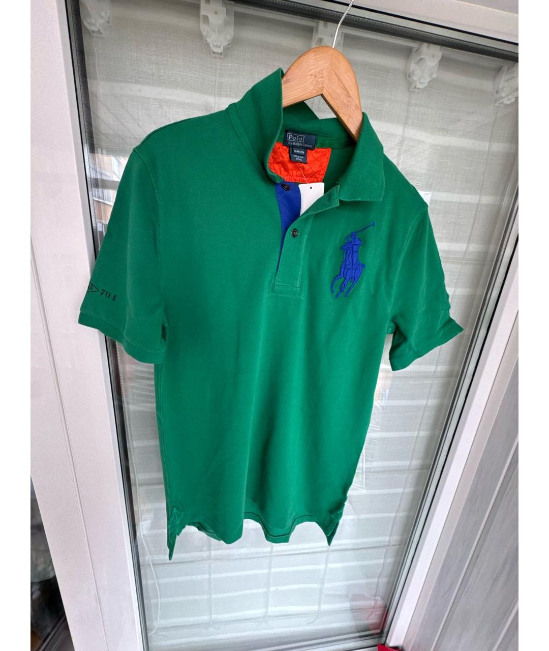 POLO RALPH LAUREN Зеленые хлопковое поло с коротким рукавом, фото 9