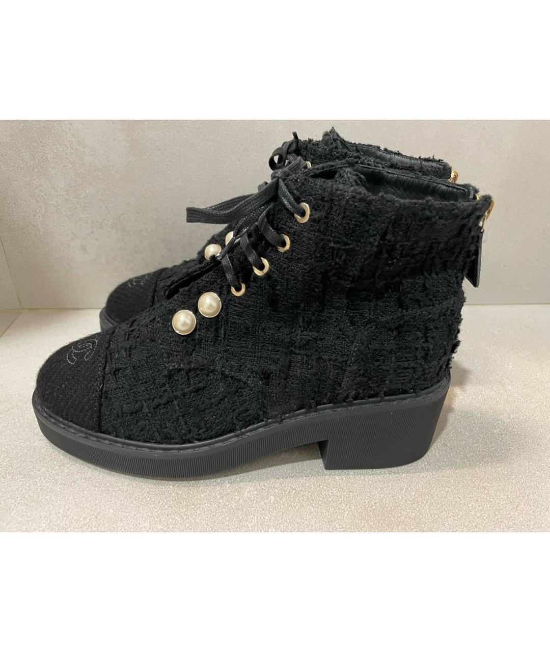 CHANEL Черные текстильные ботинки, фото 4