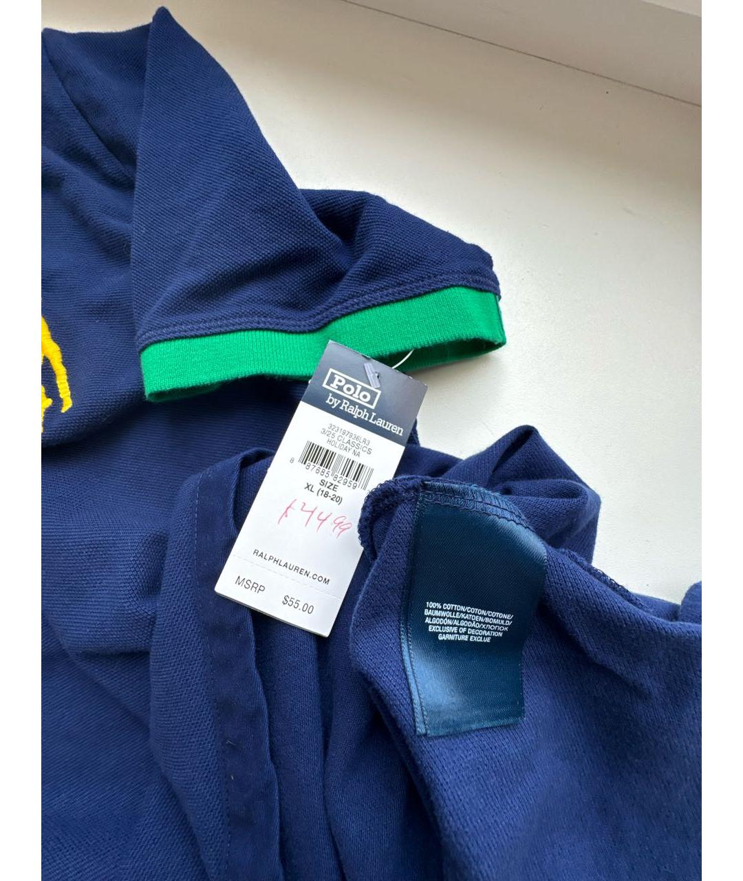 POLO RALPH LAUREN Синее хлопковое поло с коротким рукавом, фото 8