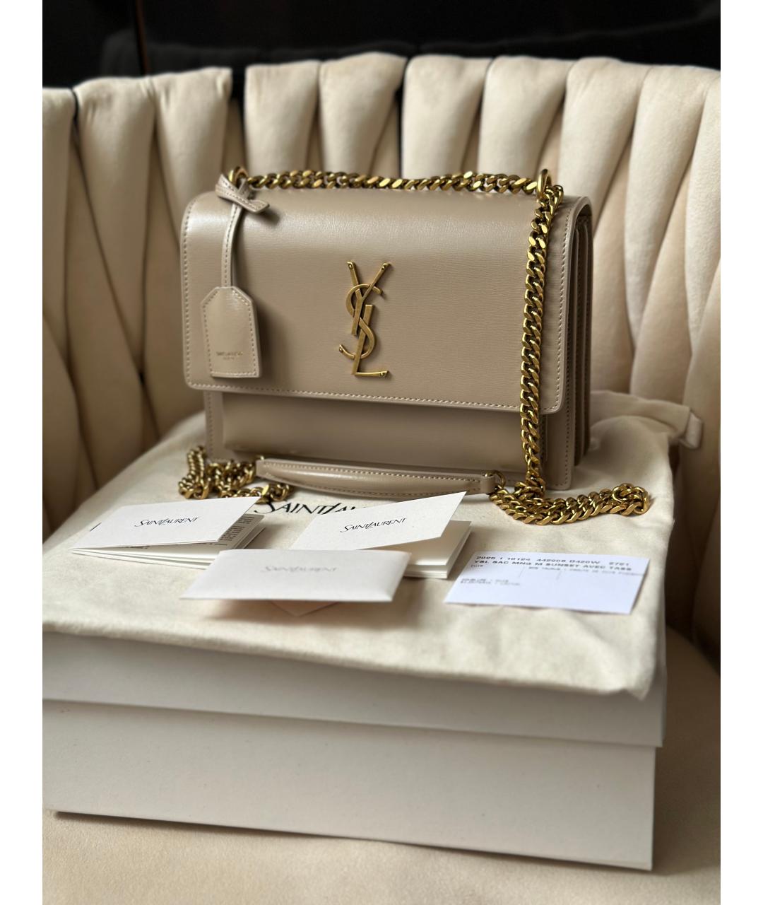 SAINT LAURENT Бежевая кожаная сумка через плечо, фото 2