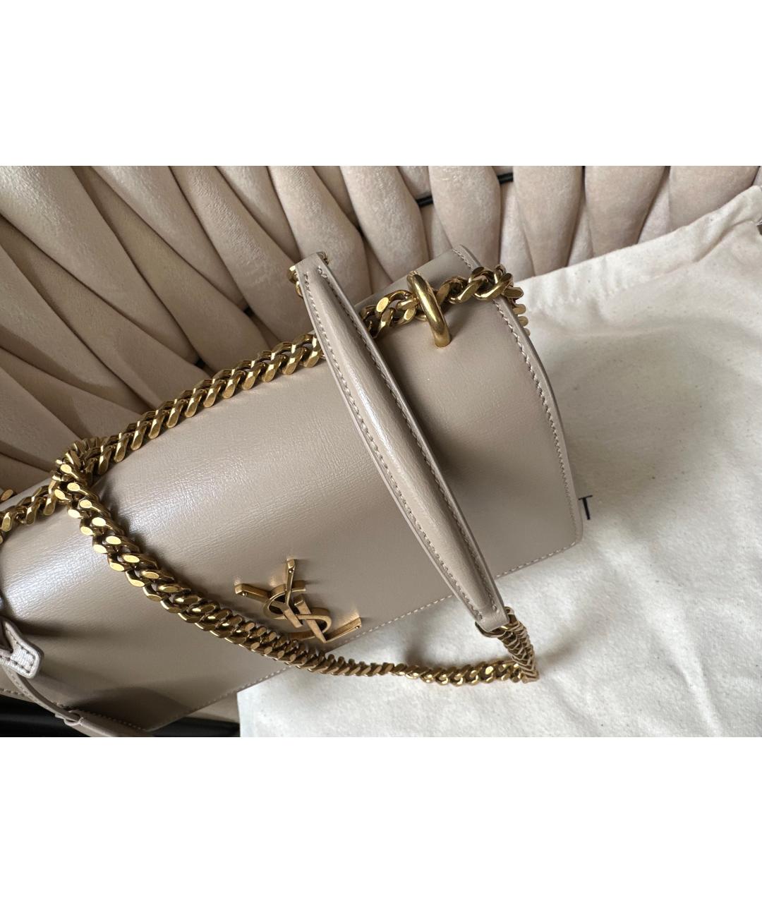 SAINT LAURENT Бежевая кожаная сумка через плечо, фото 8
