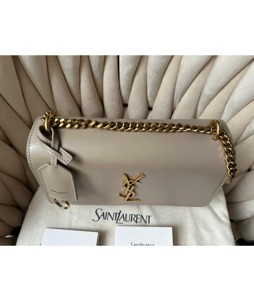 SAINT LAURENT Бежевая кожаная сумка через плечо, фото 3