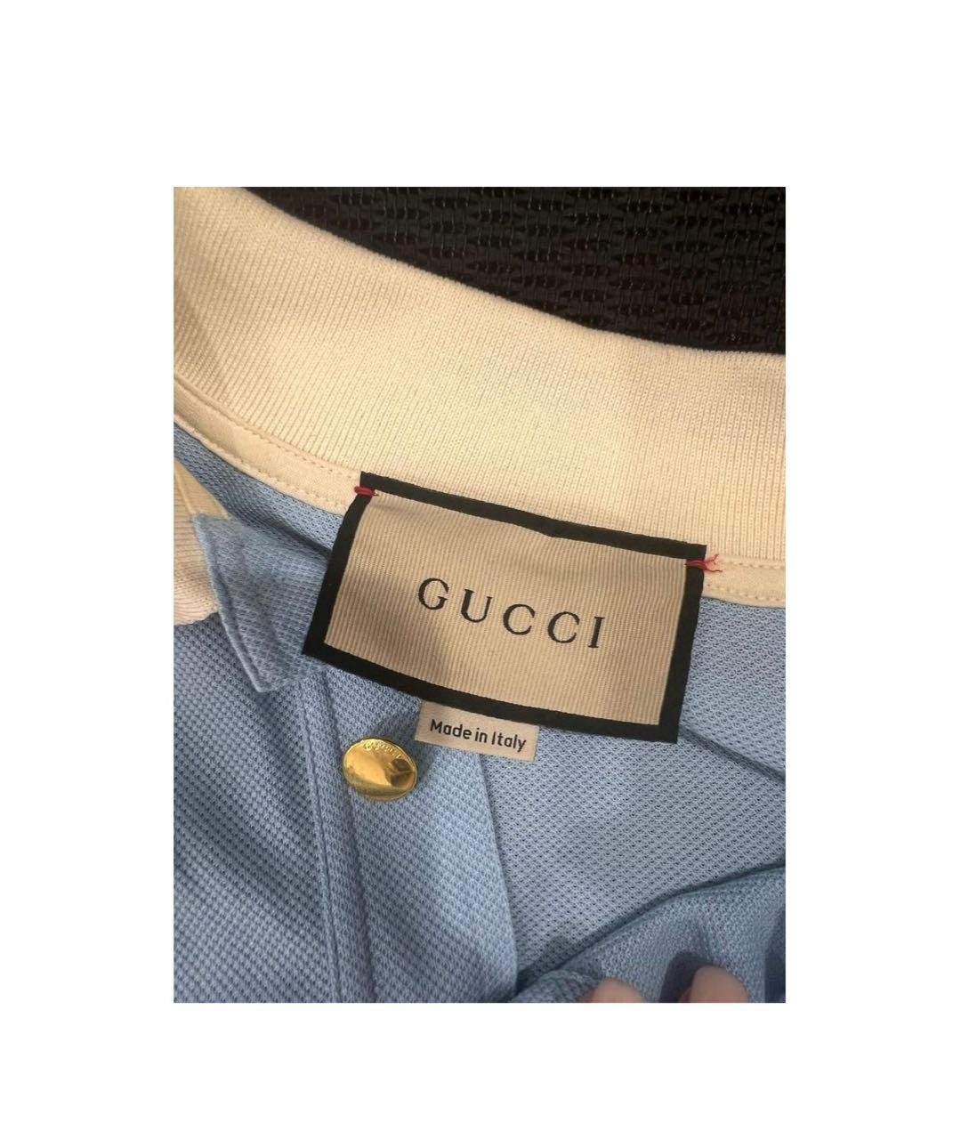GUCCI Голубое хлопко-эластановое поло с коротким рукавом, фото 4