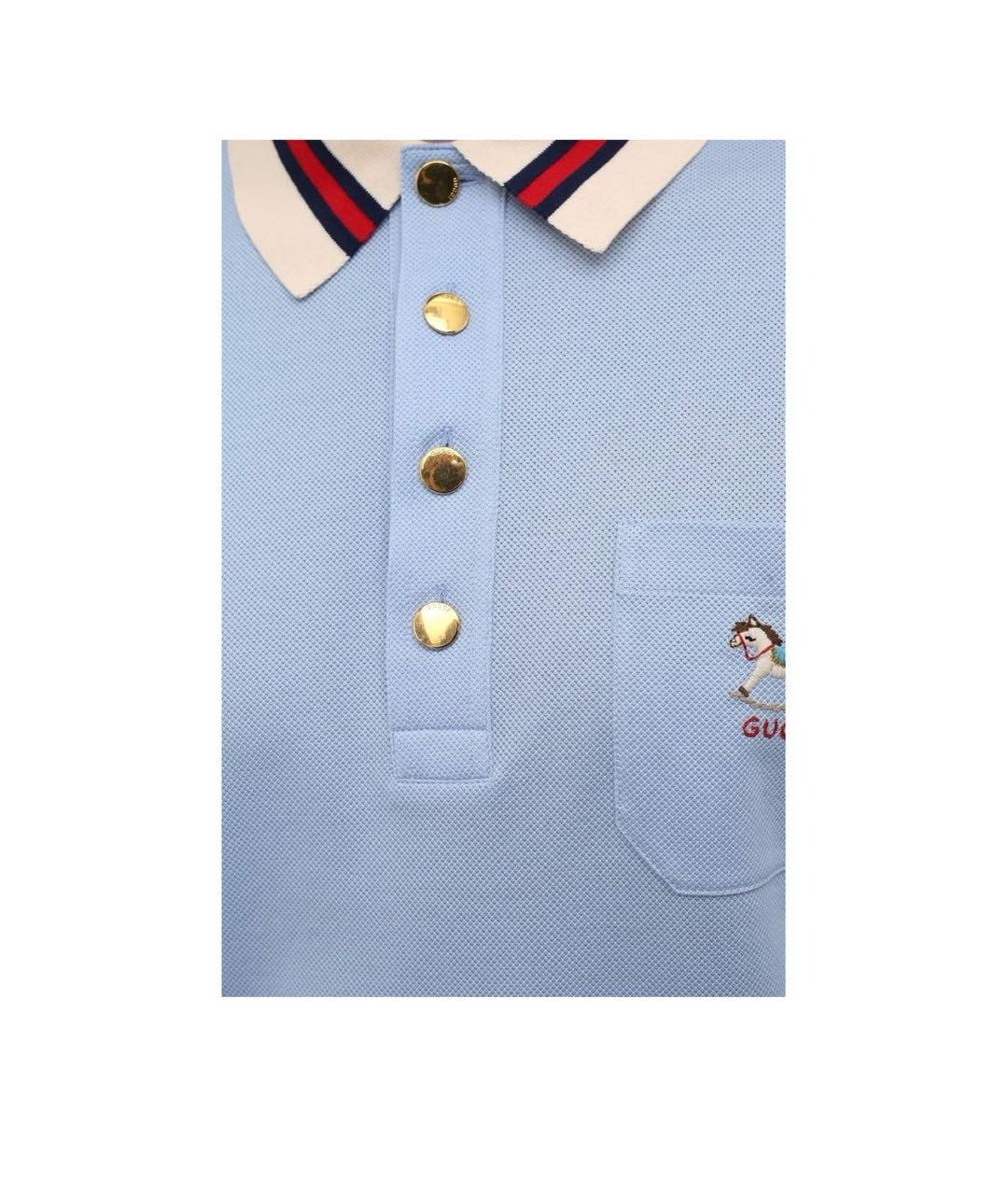 GUCCI Голубое хлопко-эластановое поло с коротким рукавом, фото 3