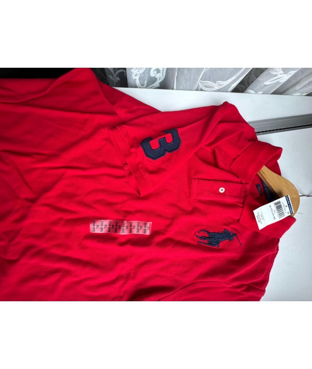 POLO RALPH LAUREN Красное хлопковое поло с коротким рукавом, фото 7