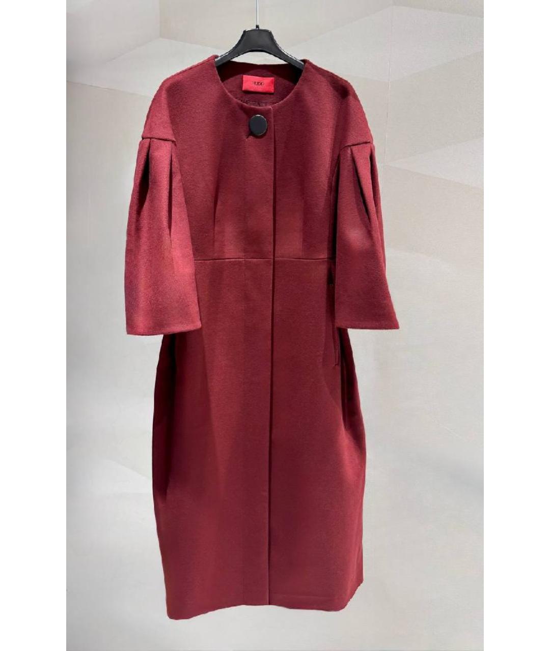 HUGO Бордовое шерстяное пальто, фото 5