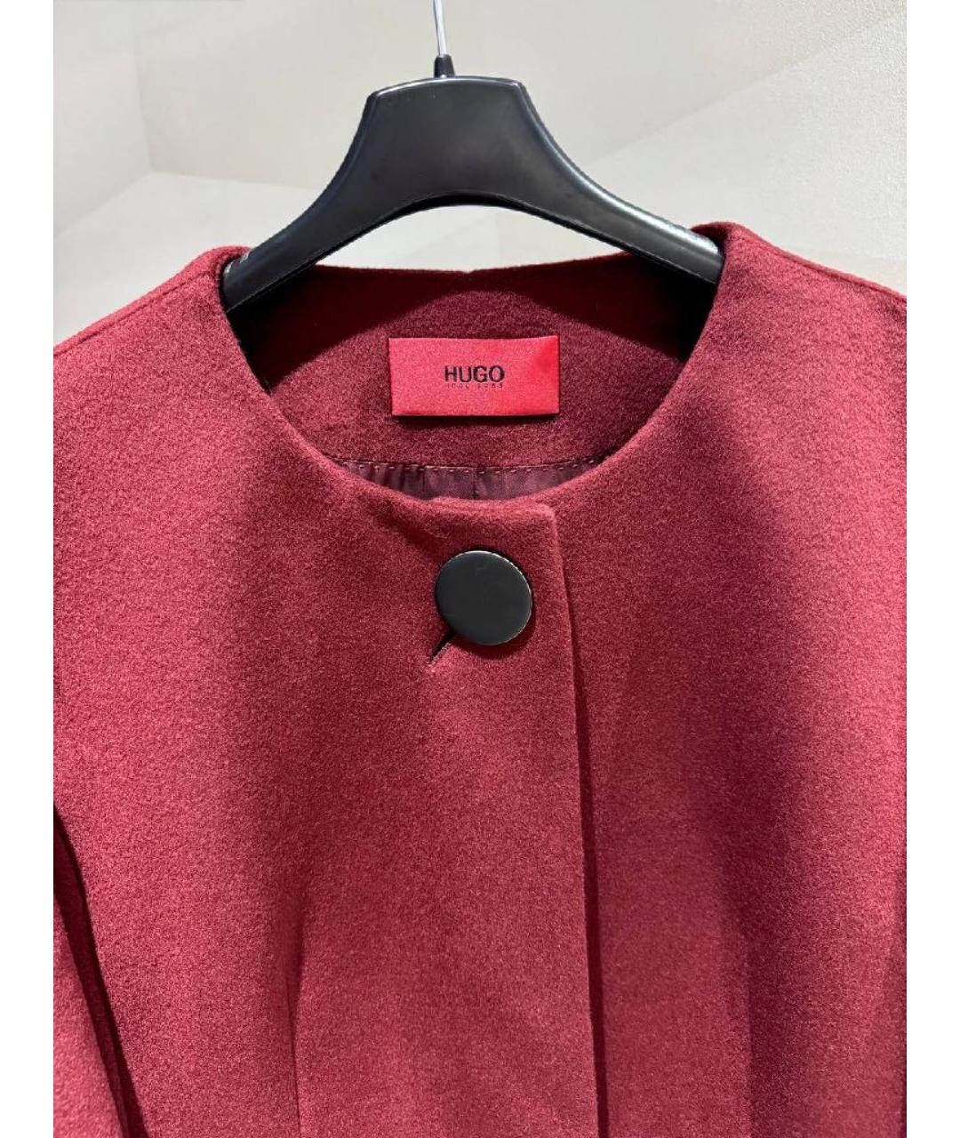 HUGO Бордовое шерстяное пальто, фото 3